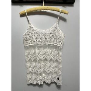 Crochet Sheer Tank Top Lace Festival Women's Shirt Overlay Medium‎